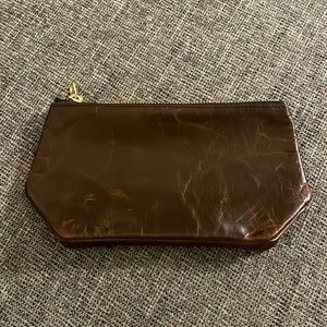 Annie Bukhman Gusseted Leather Makeup Bag in Distressed Brown